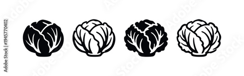 Hand-Drawn Cabbage and Lettuce Icons Set. Doodle Style Vegetable Vector Graphics Collection.