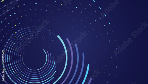 Futuristic Circular Neon Rings with Digital Dots Tech Background