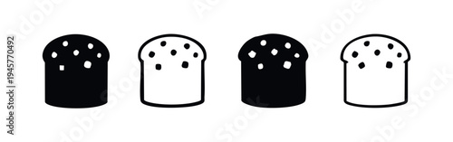 Cylindrical object with rounded top and scattered dots icon set, showing solid and outlined bread or bun shapes.