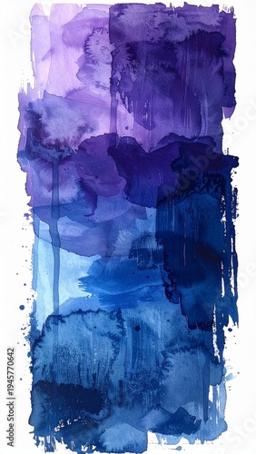Abstract watercolor brush strokes in shades of blue and purple against white background