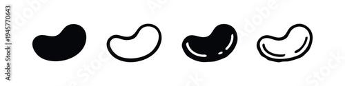 Collection of bean or legume icons in flat and outline, smooth and hand-drawn styles. Food graphic elements.