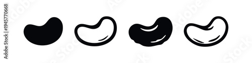 Set of kidney bean or bean icons in flat and outline styles. Legume food symbol collection.