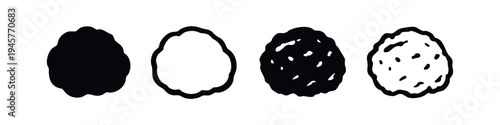 Collection of irregular oval shapes with wavy edges and speckled texture. Organic food or truffle icons.