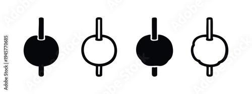 Set of fishing bobber or float icons in flat and outline styles. Angling and outdoor recreation symbols.