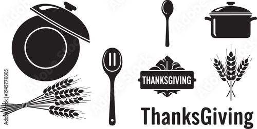 Thanksgiving icons and symbols for holiday celebration decorations