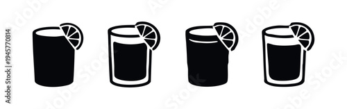 Refreshing Drink Glass Icons with Citrus Slice, Cocktail and Juice Vector Set