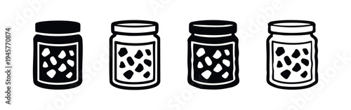 Jars with Seeds or Spices Vector Icon Set, Food Container Silhouette and Outline for Kitchen Storage