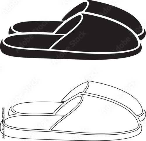 Black and white line art flip flops isolated on transparent background
