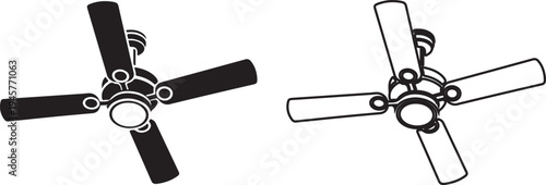 Ceiling fan blades spinning in opposite directions isolated on white background