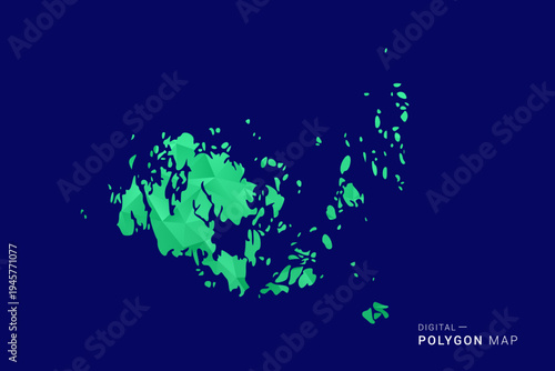 Aland Islands Map - low poly polygon vector, geometric triangulated silhouette in green and blue tones, clean modern style, isolated background for infographic use.
