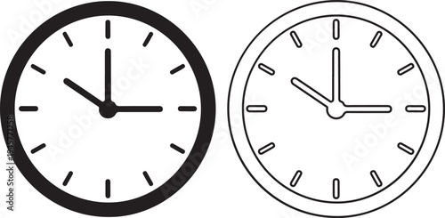 Two analog clocks with different designs on transparent background