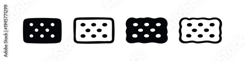 Cracker or Biscuit Icon Set - Square Baked Snack Outline and Silhouette Vector Collection
