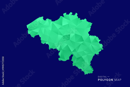 Belgium Map - low poly polygon vector, geometric triangulated silhouette in green and blue tones, clean modern style, isolated background for infographic use.