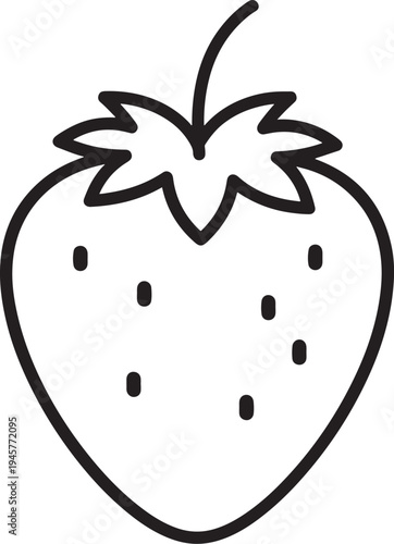 Minimal black and white strawberry fruit with seeds and leaf