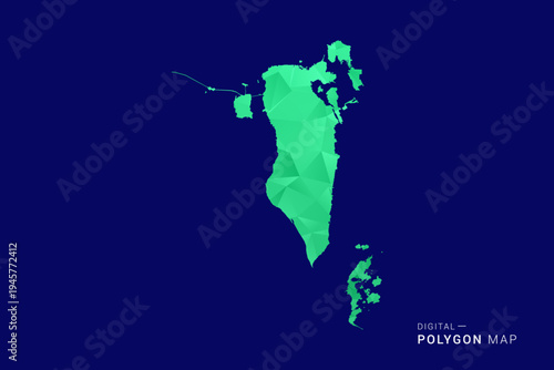 Bahrain Map - low poly polygon vector, geometric triangulated silhouette in green and blue tones, clean modern style, isolated background for infographic use.