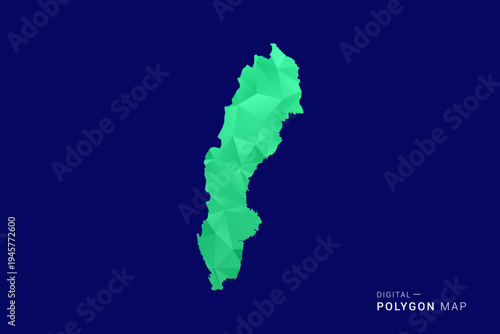 Sweden Map - low poly polygon vector, geometric triangulated silhouette in green and blue tones, clean modern style, isolated background for infographic use.