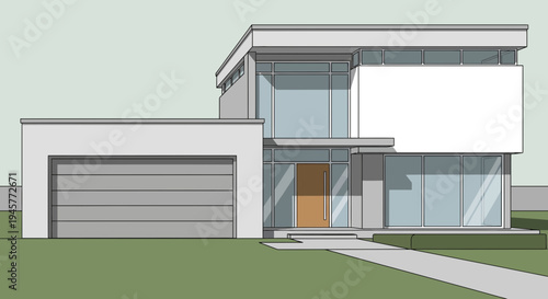 Modern House Exterior Design with Flat Roof and Glass Walls