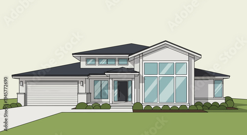 Modern House Exterior Design with Dynamic Windows