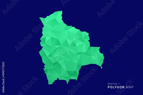 Bolivia Map - low poly polygon vector, geometric triangulated silhouette in green and blue tones, clean modern style, isolated background for infographic use.