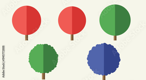 Colorful Round Abstract Tree Set In Red Green Blue Colors