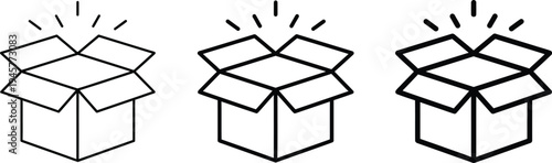 A set of three open cardboard boxes with lines indicating excitement