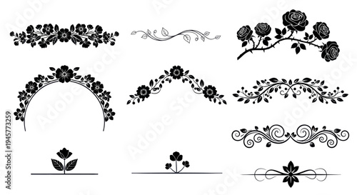 Floral dividers and decorative flower ornaments set for wedding invitation