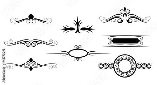 Elegant Vintage Decorative Dividers and Ornaments Black Vector Flourish Set