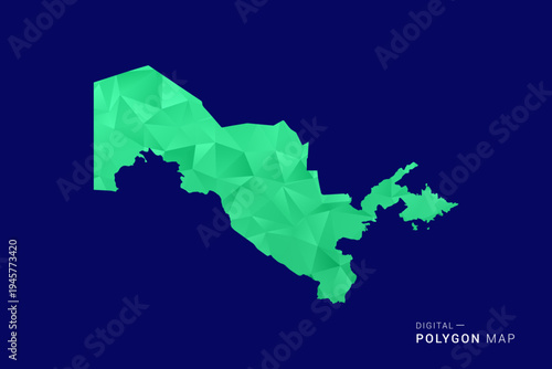 Uzbekistan Map - low poly polygon vector, geometric triangulated silhouette in green and blue tones, clean modern style, isolated background for infographic use.