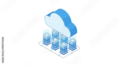 Cloud Computing Illustration: Depicting Data Servers and Network Connectivity Visually