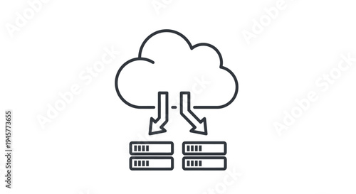 Cloud data synchronization symbol transferring digital information to data storage, graphic
