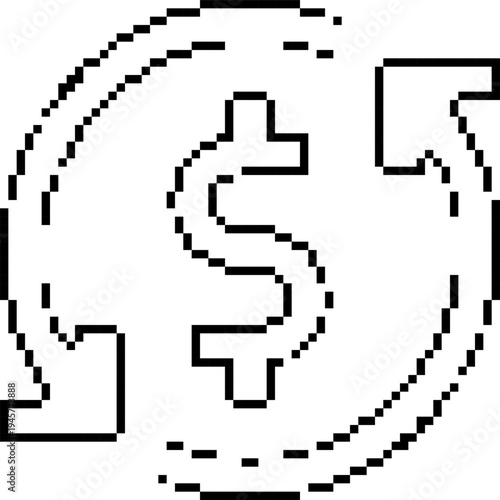 Exchange rate pixel icon, currency dollar change 8 bit retro game style vector