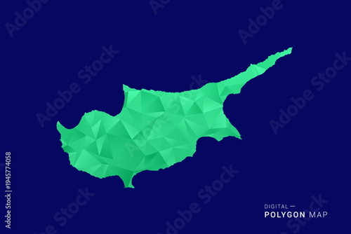Cyprus Map - low poly polygon vector, geometric triangulated silhouette in green and blue tones, clean modern style, isolated background for infographic use.