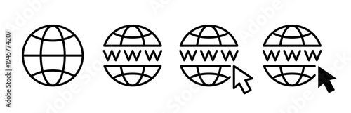 Website, wireframe globe icon set. Outline Style Browser globe icons. www web vector icons collection
