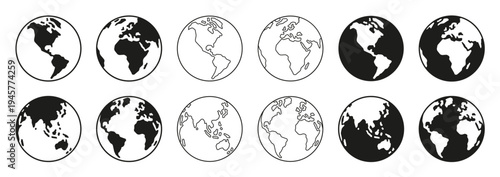 Minimal planet earth illustrative icons with Editable stroke. Flat Style and outline style vector graphic illustration set. For website design, logo, app, template, ui, etc.