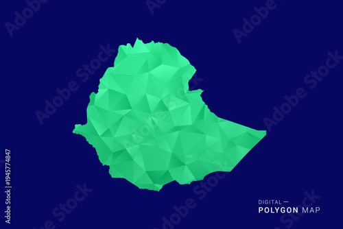 Ethiopia Map - low poly polygon vector, geometric triangulated silhouette in green and blue tones, clean modern style, isolated background for infographic use.