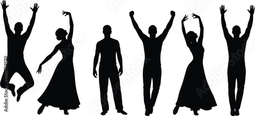 Dancer silhouette collection graceful ballet and contemporary dance poses isolated black vector illustration set