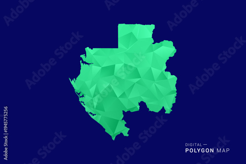 Gabon Map - low poly polygon vector, geometric triangulated silhouette in green and blue tones, clean modern style, isolated background for infographic use.