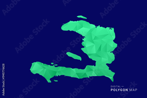 Haiti Map - low poly polygon vector, geometric triangulated silhouette in green and blue tones, clean modern style, isolated background for infographic use.
