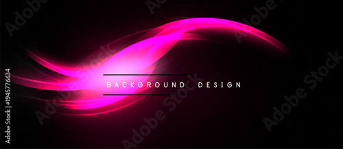 Abstract pink wave over black background. Modern design element, vibrant glow, smooth curves, text overlay present.