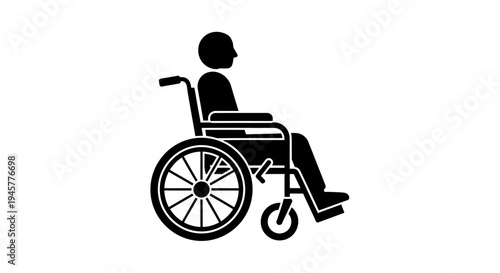 Black Icon of Person Sitting in Wheelchair on White Background