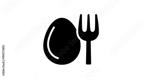 Black Egg and Fork Icon Symbolizing Food and Dining