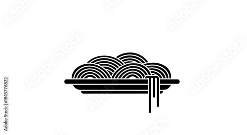 Black and White Illustration of Chopsticks with Noodles on Plate