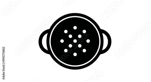Black Kitchen Colander Icon on White Background