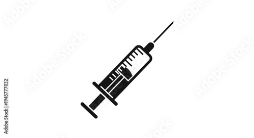 Black Medical Syringe Icon on White Background