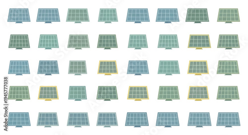 Array of Illustrated Solar Panels Illustrating Renewable Energy and Sustainable Technology