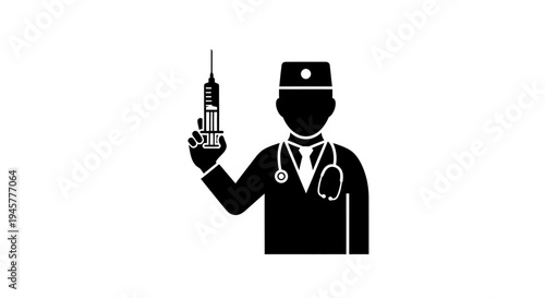 Black Medical Doctor Icon Holding Syringe Illustration
