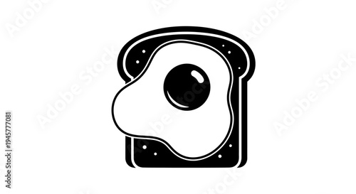Black and White Icon of Fried Egg on Toast