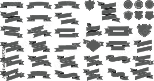 Ribbon icons collection, badge vector design, decorative labels, banners, awards, shields, emblems, scalloped edges, folded ribbons, layered ribbons