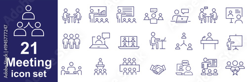 Meeting icons collection. Business meeting and communication sign dig set. Simple flat vector icon.