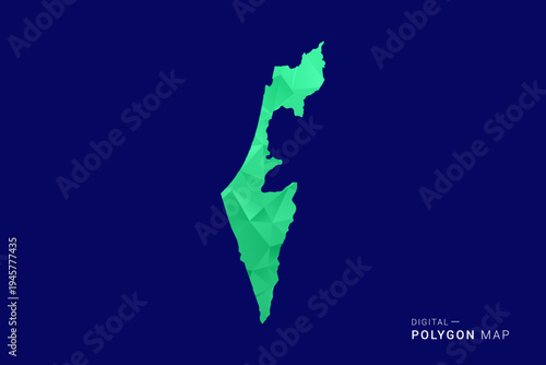 Palestine Map - low poly polygon vector, geometric triangulated silhouette in green and blue tones, clean modern style, isolated background for infographic use.
